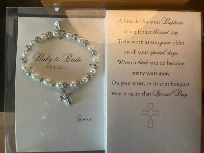 Pulsera de perlas elásticas de bebé a novia cardada y regalo en caja de Roman Foto 1 de 4