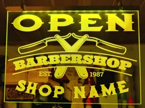 Barber Shop Open Leuchtschild Neon Style Schaufenster personalisiert Ladenname - Bild 1 von 7