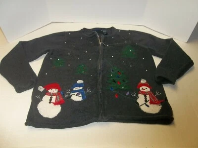 Cardigã feminino tamanho S Crazy Horse zíper completo "feio" suéter de Natal Liz Claibor - Imagem 1 de 3