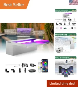 Upgraded SMD LED Waterfall Spillway - Stainless Steel 11.8" with Soothing Sounds - Picture 1 of 9