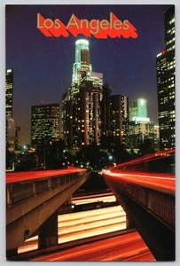 Cartolina California Los Angeles Skyline di notte - Foto 1 di 3