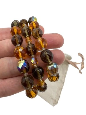 Set of 3 Joan Rivers Amber Brown & Green Iridescent Crystal Stretch Bracelets - Image 1 of 4