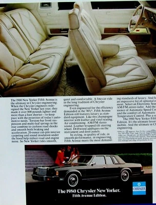 1980 Chrysler New York  Fifth Avenue Edition Vintage Original Print Ad 8.5 x 11" - Image 1 of 4