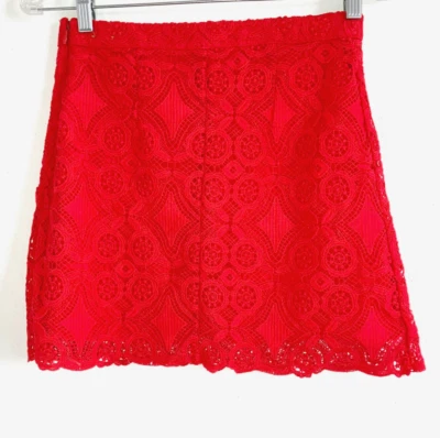 HOLLISTER Talla 3 Encaje Colorido Mini Falda Forrada Coral Rosa-Rojo Corto Juniors Foto 1 de 4