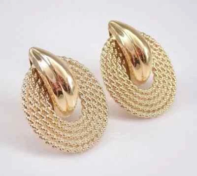 Pendientes Delicados Vintage Estate Diseño Cuerda Disco Grande Chapados en Oro Amarillo 14K Foto 1 de 4