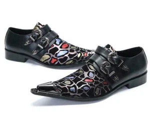 Druck Herren Leder Elegant Schuhe Metall Spitz zulaufend Schnalle Brogue Formelle Mode - Bild 1 von 8