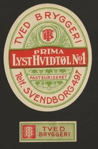 Brewery TVED Bryggeri Svendborg, DENMARK Authentic Old beer label with Neck - Picture 1 of 2