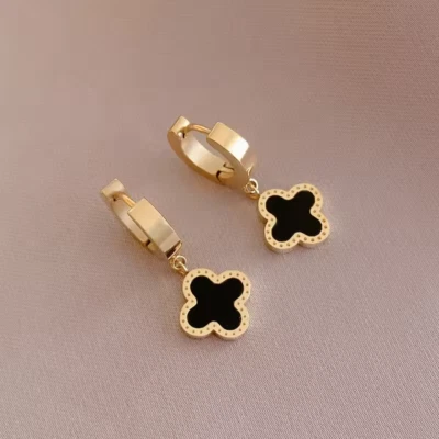  Four Leaves Coin Designer 18k Gold Plated Stainless Steel Lucky earrings woman - Image 1 of 2