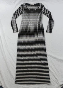 Peruvian Connection Black White Stripe Midi Pencil Bodycon Dress Size UK XS - Picture 1 of 12