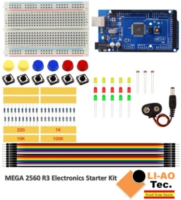 Starter Kit MEGA 2560 R3 MINI Breadboard LED Jumper Wire Button for Arduino - Immagine 1 di 4