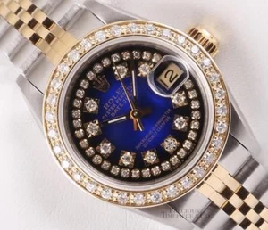 Rolex Lady Datejust Dos Tonos 18k Bisel Diamante-Azul Viñeta Cadena Esfera Diamante - Imagen 1 de 9