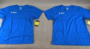 Lot of 2 Wonder Wink Womens V-Neck Scrub Top M Royal Blue Business Logo NEW - Picture 1 of 14