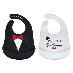 Little Treasure Baby Boy Silicone Bibs 2pk, Perfect Gentleman, One Size - Picture 1 of 1