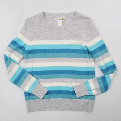 C&C California Sweater Womens Medium Blue Gray Cashmere Pullover Jumper Striped - Image 1 of 4