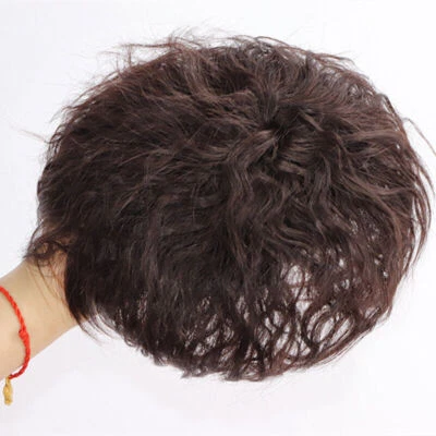 Peluca Top 100 % cabello humano corto ondulado toupee rizado para mujer hombre Foto 1 de 4