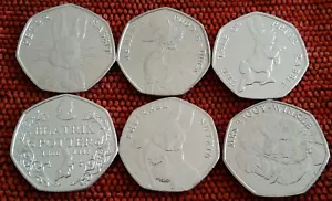 Beatrix Potter 50p Juego Completo 6 Monedas Jemima-Ardilla-Conejo-150º-Sra. Tiggy-Cuento - Imagen 1 de 2