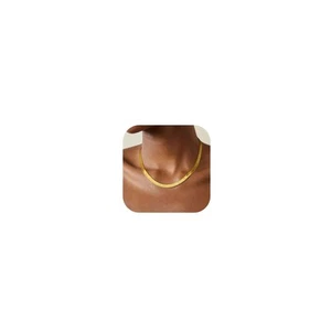 Real Gold Plated Italian Snake Chain Necklace Flat Herringbone Choker Dainty ... - Picture 1 of 5