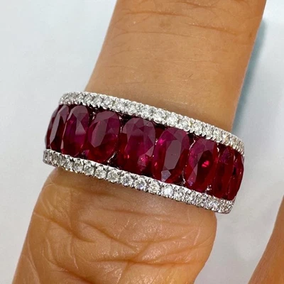 3.20Ct Oval Cut Lab Created Red Ruby Wedding Band 14K White Gold Plated - Image 1 of 4