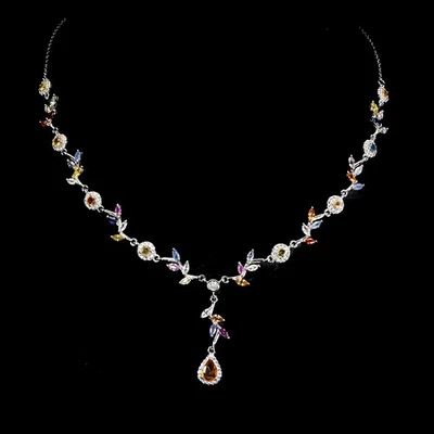 925 Sterling Silver Necklace Pear Sapphire 7x5mm Natural Gemstone Jewelry 17in - Image 1 of 4