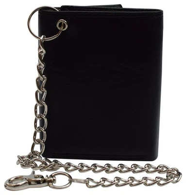 Men's RFID Blocking Premium Leather Chain Trifold Wallet (Black with Chain) - Image 1 of 4