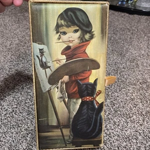 Maio Big Eyed Artist Girl Painting A Cat Jewelry Give Box - Picture 1 of 9
