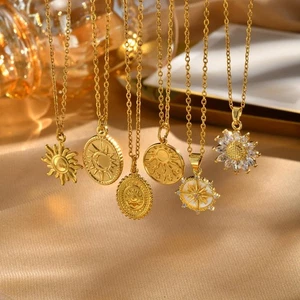 18k Gold Plated Spiral Sunflower Pendant Necklace for Women, Waterproof Jewelry - Picture 1 of 30