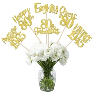 12 Pack Happy 80th Birthday Party Decorations 80th Birthday Centerpiece Stick - Picture 1 of 7