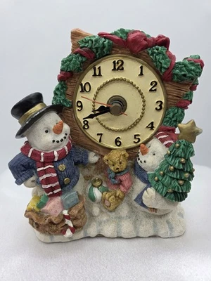 VTG 1997 Christmas Ceramic Snowmen Quartz Desk Clock Decoration-Tested - Image 1 of 4