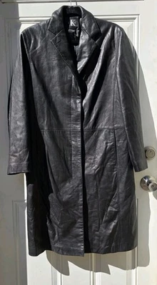 Vintage Calvin Klein Black Soft Lamb Leather Trendy Long Coat Womens Sz  Small - Image 1 of 4