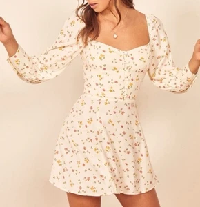 Reformation Lumiere Floral Minikleid creme geblümt Größe 8 *leichter Fleck - Bild 1 von 11