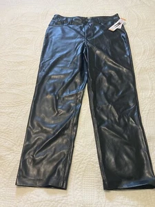 Joie Sz 12 Vegan Leather Pull On Pants High Rise Straight Leg Soft Black - Picture 1 of 10
