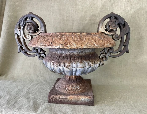 Antique Victorian Small Size Garden Urn, Cast Iron, Original Finish Cover