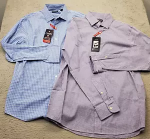 Lot of 2 Chaps Shirt Mens L Multi Checkered Classic Fit Performance Button Down - Picture 1 of 21