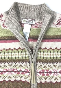 New TIARA Tan/Multicolor Long Sleeve Full-Zip Women's Cardigan Sweater size M - Picture 1 of 4
