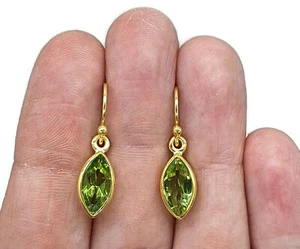 Gold Peridot Earrings, August Birthstone, Sterling Silver, 18K gold plated - Picture 1 of 8