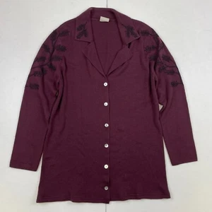 Country Casuals Cardigan Medium Purple Womens Wool Blend Embroidered - Picture 1 of 11