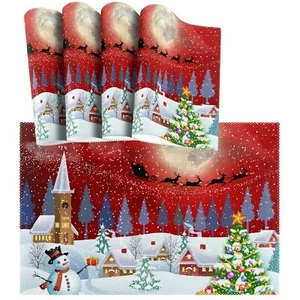 Winter Holdiay Placemats Set Of 4 Christmas Tree Snowman Santa Clause Reindeer H - Picture 1 of 7