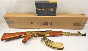 Replica Russian Assault Rifle Non-Firing Wood Gun Gold Finish AK47 DENIX Display - Picture 1 of 13