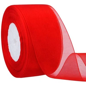 Red Sheer Organza Chiffon Ribbon 2 Inch 50 Yards Bouquet Party Decoration - Picture 1 of 6