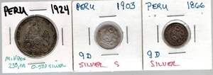  THREE PERU SILVER - SILVER COINS AS SHOWN AND LISTED - Picture 1 of 8