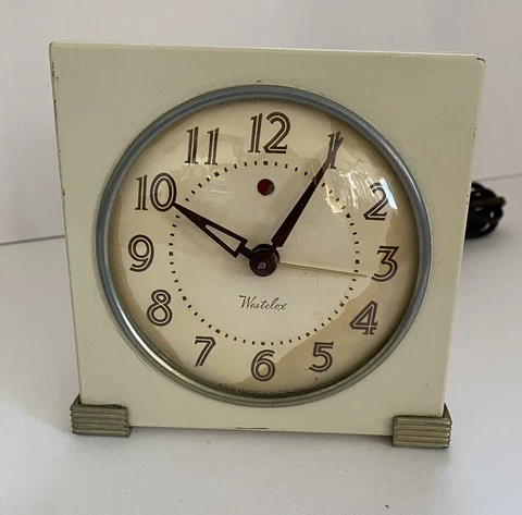 vintage Art Deco 1950s westclox alarm clock Runs Keeps Time Ac Plug In Cover