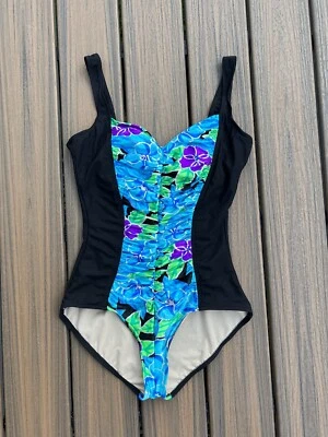 Traje de baño vintage de una pieza años 80 90 Carol Wior mujer 14 negro colorido floral usado en excelente estado Foto 1 de 4