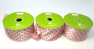 VTG Martha Stewart Holiday Wired Ribbon Lot 3 Pink Brown Velvet Polka Dots Retro - Picture 1 of 12