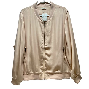 Mosa Boutique Women's 2XL Bomber Jacket Lightweight Blush Pink Faux Silk NWT - Picture 1 of 9
