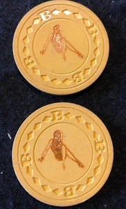 (2)x Sexy Lady $5 Hot Stamped Vintage Antique Poker Chip Clay Lot - Picture 1 of 2