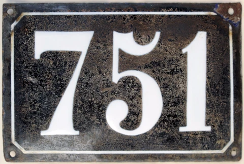Large old black French house number 751 door gate plate plaque enamel metal sign Cover