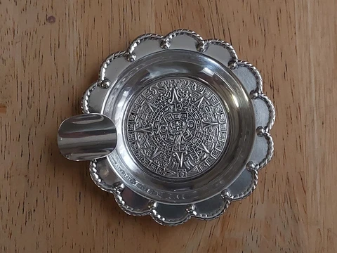 Vintage Ashtray Aztec Mayan Calendar Sterling Silver 925 Mexico Cover