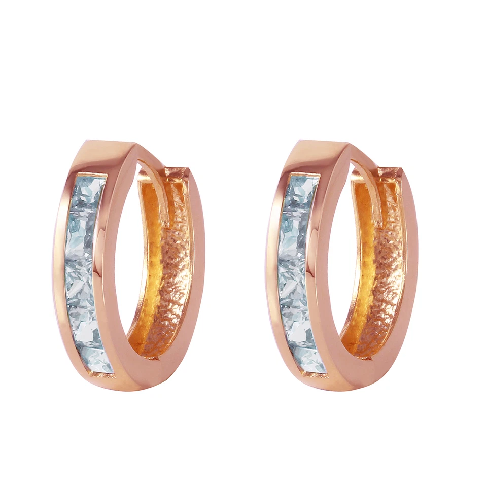 0.85 CTW 14K Solid Rose Gold Hoop Huggie Earrings Aquamarine - Image 1 of 4