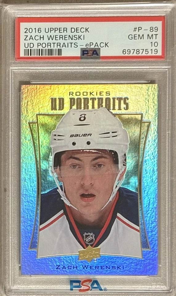 2016 UPPER DECK Zach Werenski PSA 10 RC YOUNG GUNS RAINBOW PORTRAITS ROOKIE Pop1 - Image 1 of 4