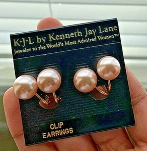 Kenneth Jay Lane pink pearl clip earrings Pair (# 1 of 2 available) - Picture 1 of 3
